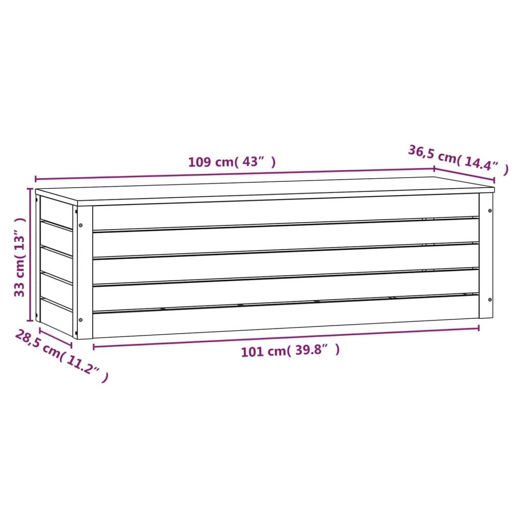 Contenitore Portaoggetti 109x36,5x33 cm Legno Massello Pino - homemem39