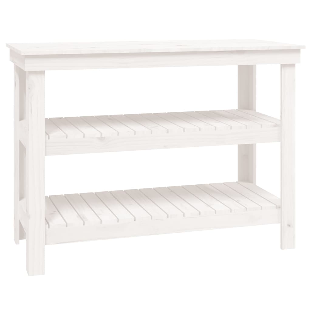 Banco da Lavoro Bianco 110,5x50x80 cm in Legno Massello di Pino | homemem39