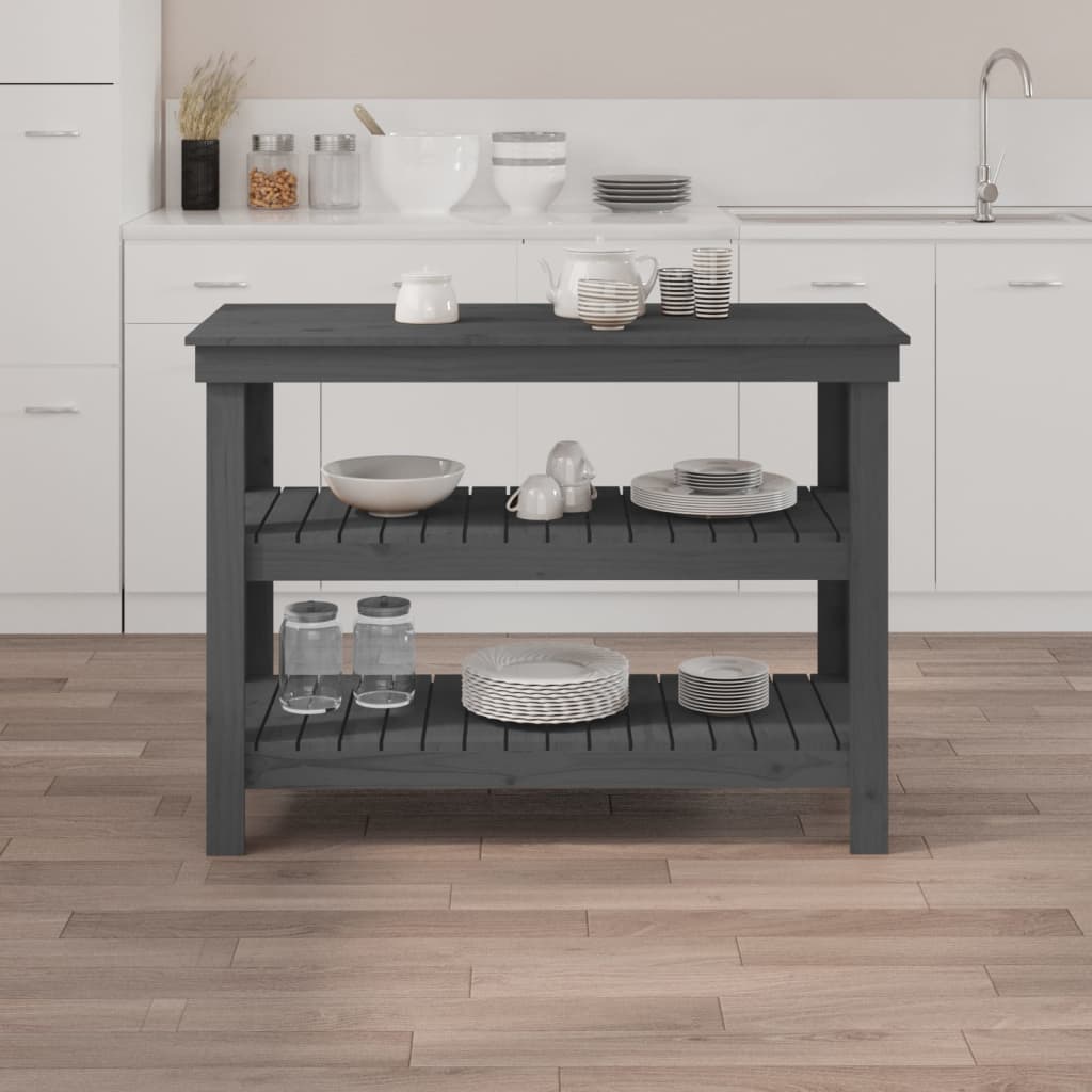 Banco da Lavoro Grigio 110,5x50x80 cm in Legno Massello di Pino - homemem39