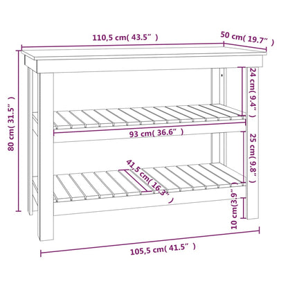 Banco da Lavoro Nero 110,5x50x80 cm in Legno Massello di Pino - homemem39