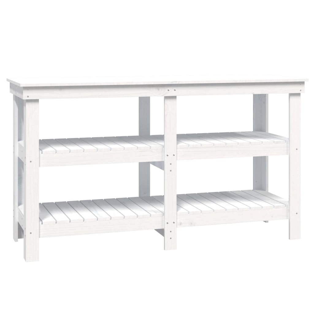 Banco da Lavoro Bianco 142,5x50x80 cm in Legno Massello di Pino - homemem39
