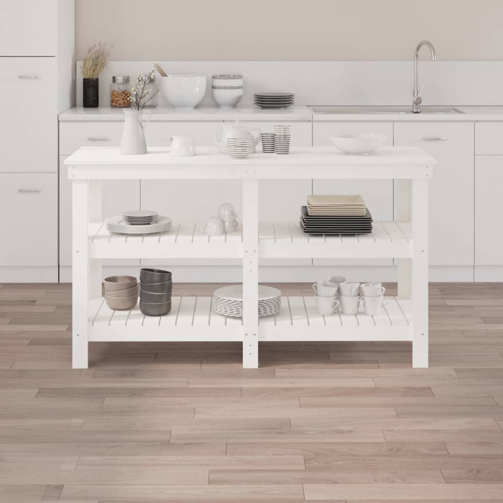 Banco da Lavoro Bianco 142,5x50x80 cm in Legno Massello di Pino - homemem39