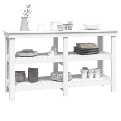 Banco da Lavoro Bianco 142,5x50x80 cm in Legno Massello di Pino | homemem39