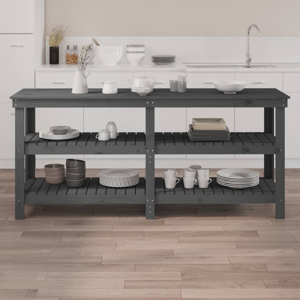 Banco da Lavoro Grigio 181x50x80 cm in Legno Massello di Pino - homemem39