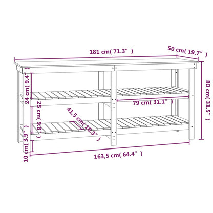 Banco da Lavoro Grigio 181x50x80 cm in Legno Massello di Pino - homemem39