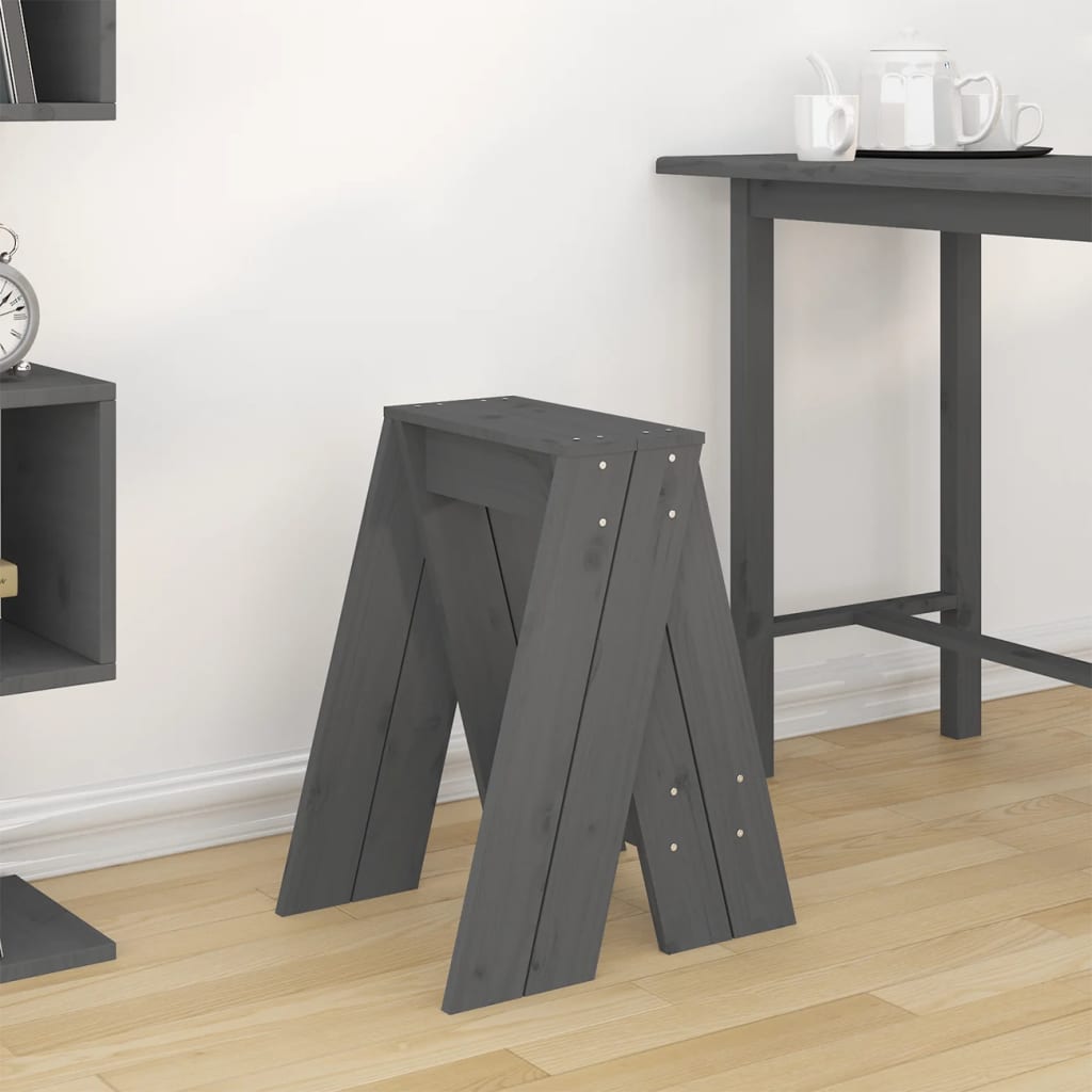 Sgabelli 2 pz grigio 40x40x60 cm in Legno Massello di Pino - homemem39