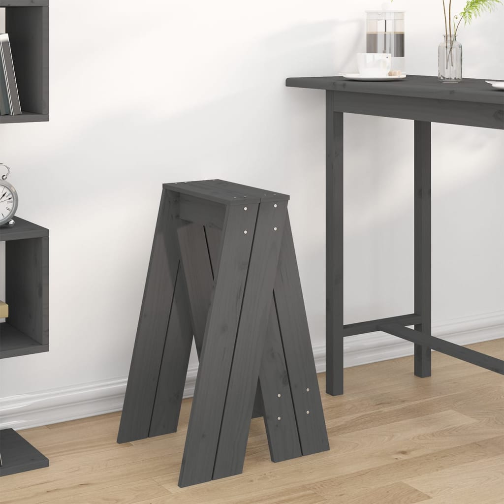 Sgabelli 2 pz grigio 40x40x75 cm in Legno Massello di Pino - homemem39
