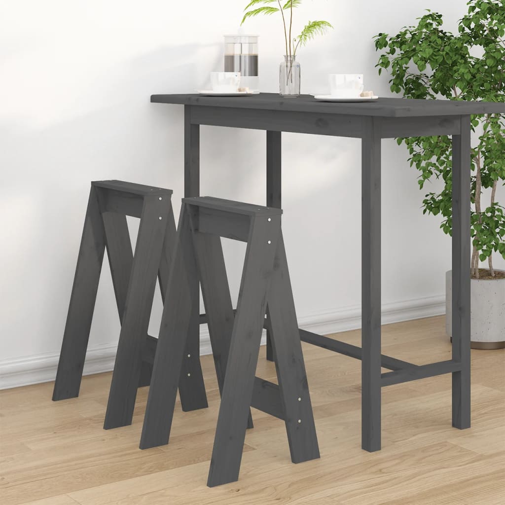 Sgabelli 2 pz grigio 40x40x75 cm in Legno Massello di Pino - homemem39