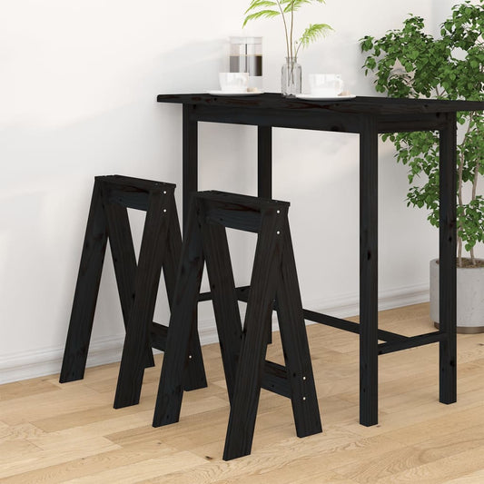 Sgabelli 2 pz Nero 40x40x75 cm in Legno Massello di Pino - homemem39