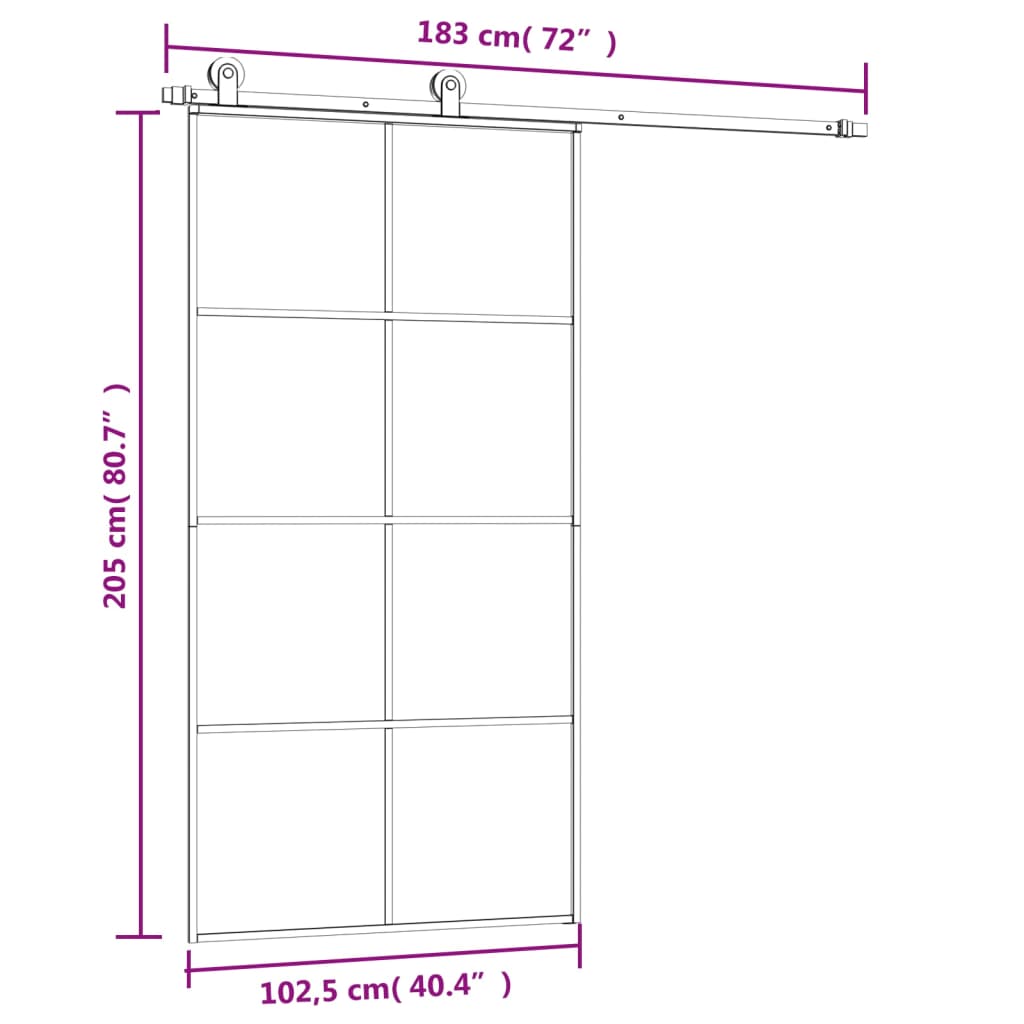 Porta Scorrevole con Ferramenta 102,5x205cm Vetro ESG Alluminio | homemem39