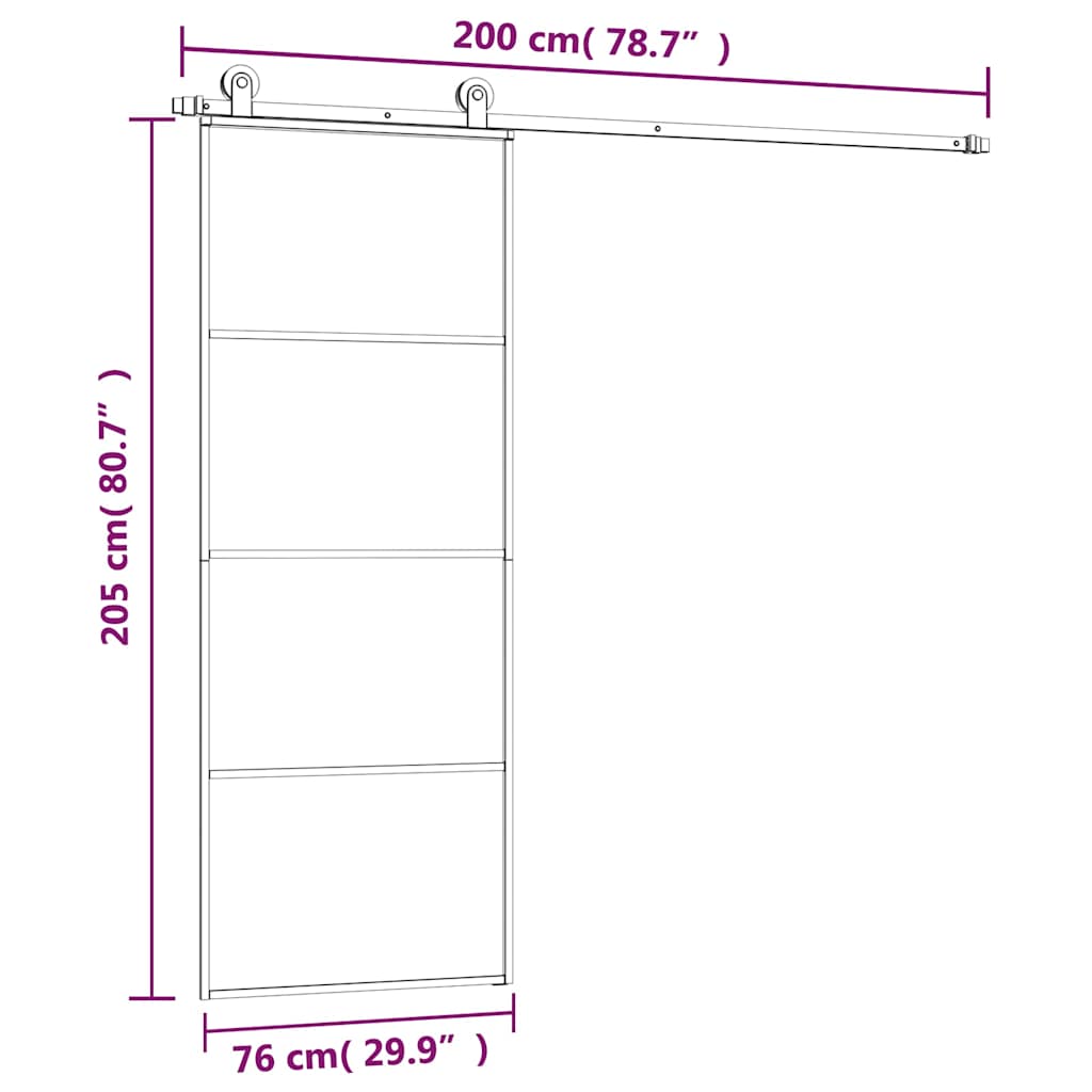 Porta Scorrevole con Ferramenta 76x205cm Vetro ESG Alluminio | homemem39
