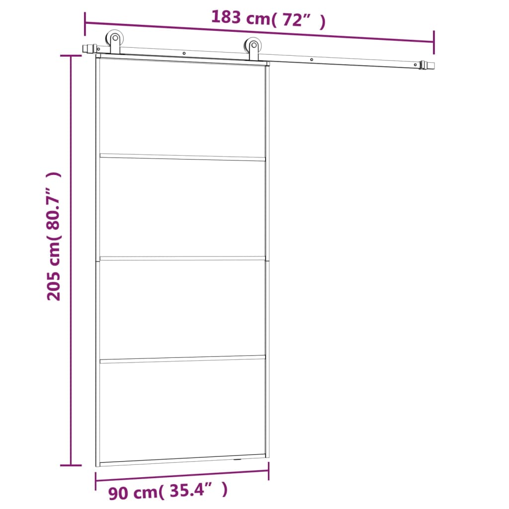 Porta Scorrevole con Ferramenta 90x205cm Vetro ESG Alluminio | homemem39