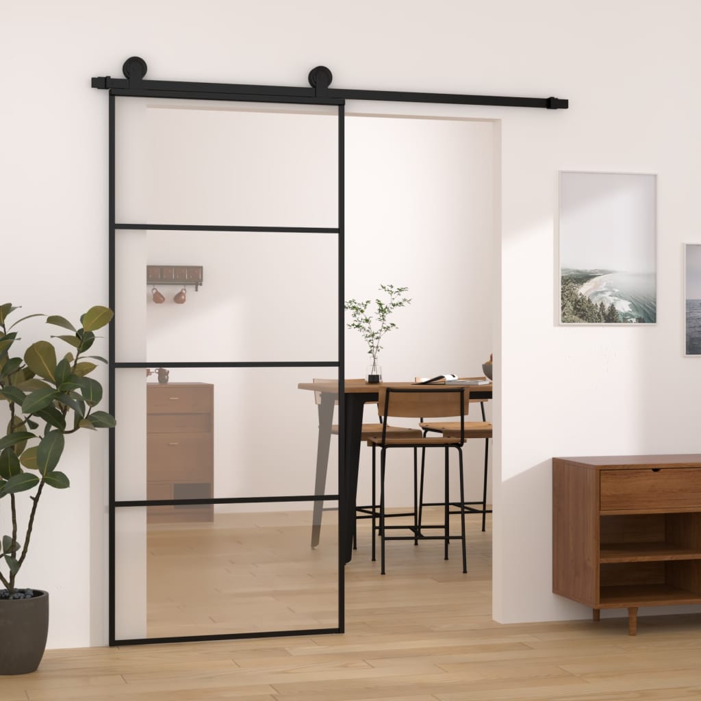 Porta Scorrevole con Ferramenta 90x205cm Vetro ESG Alluminio | homemem39