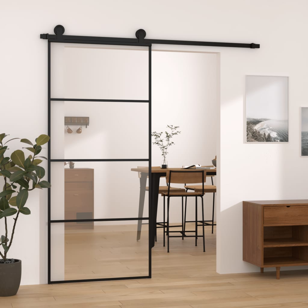 Porta Scorrevole con Ferramenta 90x205cm Vetro ESG Alluminio | homemem39
