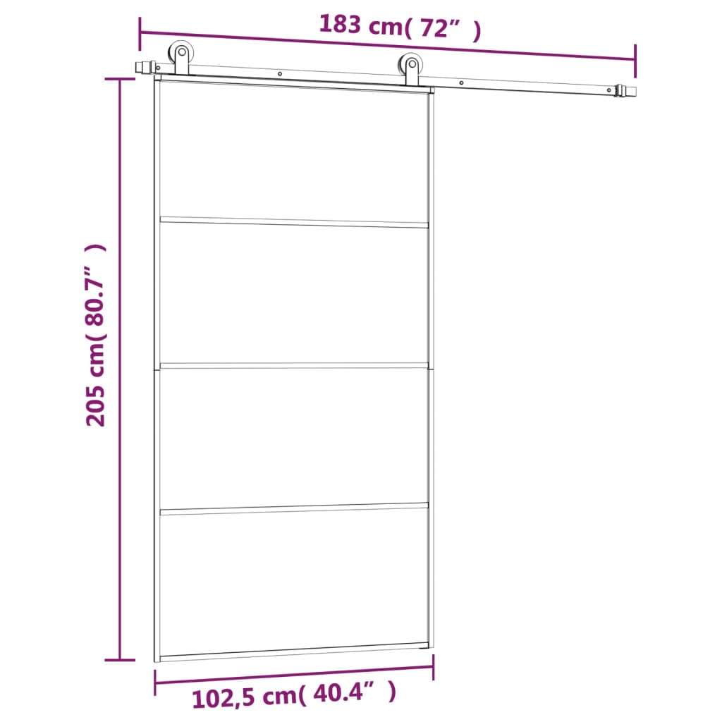 Porta Scorrevole con Ferramenta 102,5x205cm Vetro ESG Alluminio | homemem39