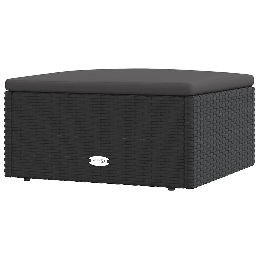 Poggiapiedi da Giardino con Cuscino in Polyrattan Nero - homemem39