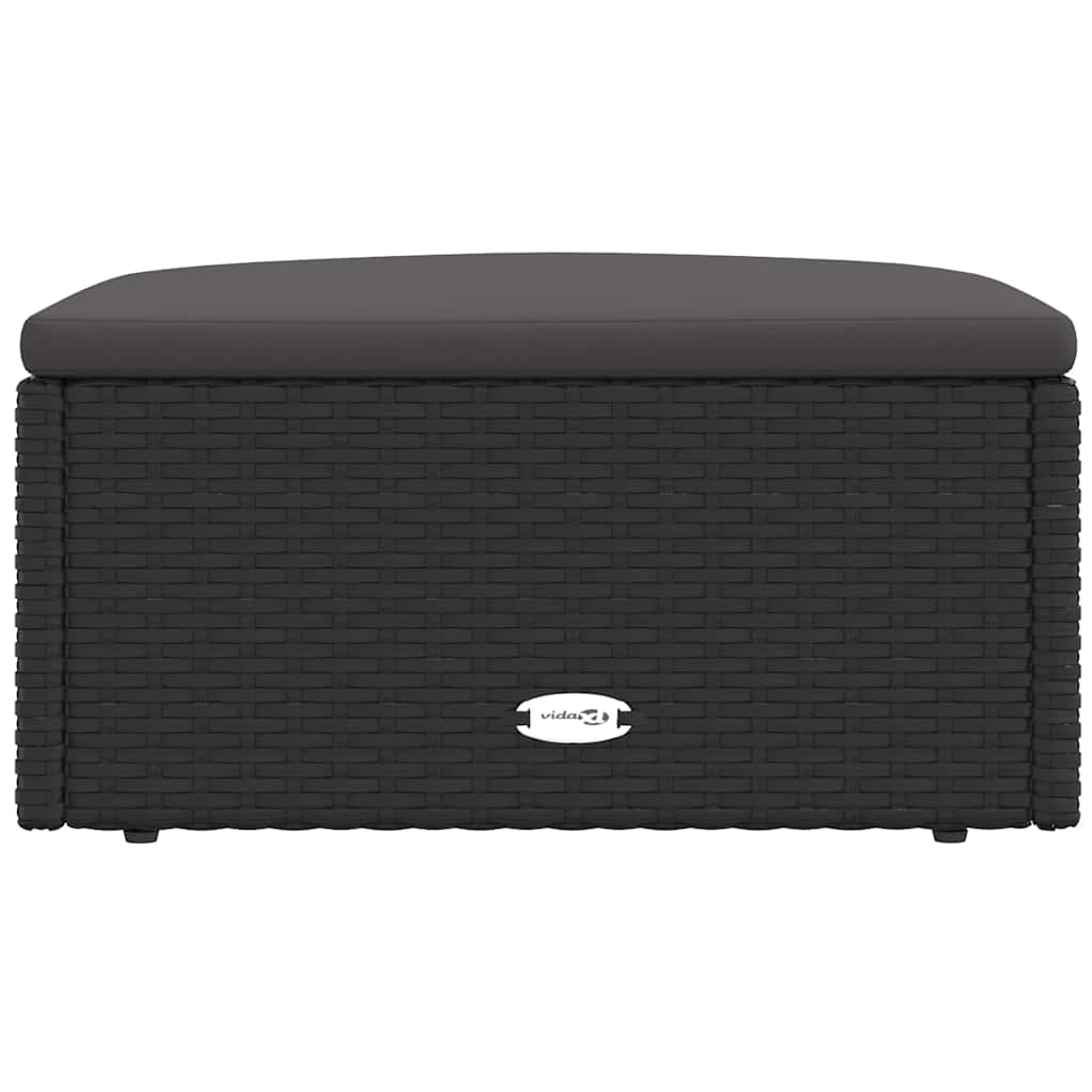 Poggiapiedi da Giardino con Cuscino in Polyrattan Nero - homemem39