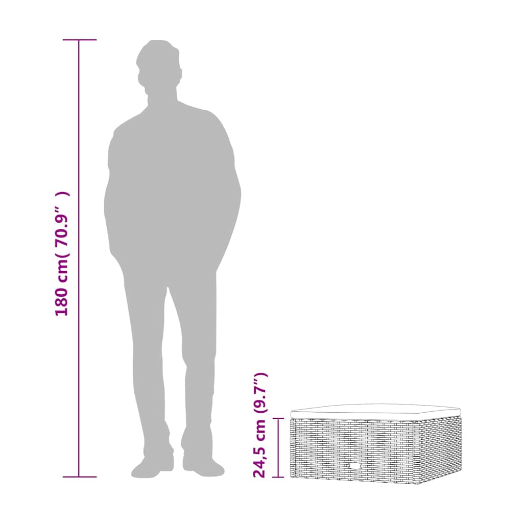 Poggiapiedi da Giardino con Cuscino in Polyrattan Nero - homemem39