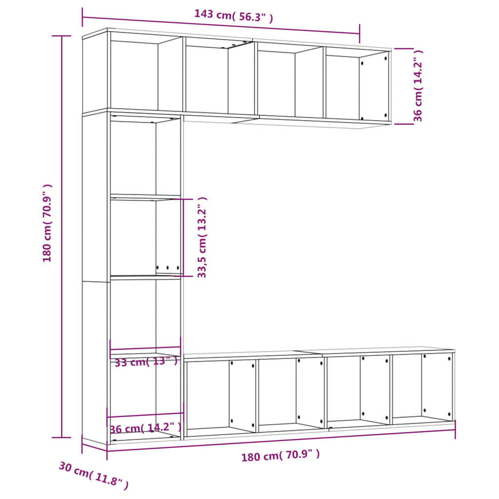Set Mobili Libreria / Porta TV 3 pz Rovere Fumo 180x30x180 cm | homemem39