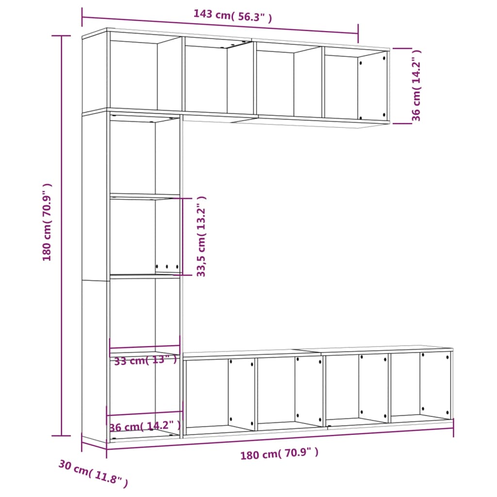 Set Mobili Libreria / Porta TV 3 pz Grigio Sonoma 180x30x180 cm | homemem39