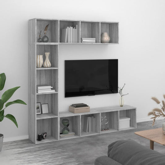 Set Mobili Libreria / Porta TV 3 pz Grigio Sonoma 180x30x180 cm | homemem39