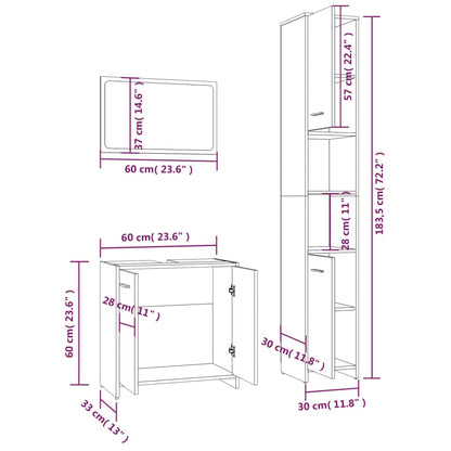 Set Mobili da Bagno 3 pz Rovere Fumo in Legno Multistrato | homemem39