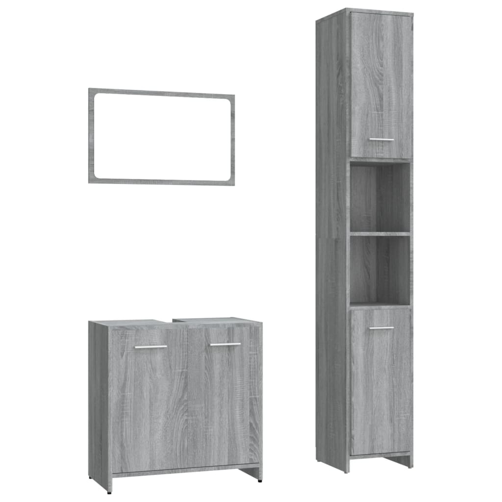 Set Mobili da Bagno 3 pz Grigio Sonoma in Legno Multistrato | homemem39