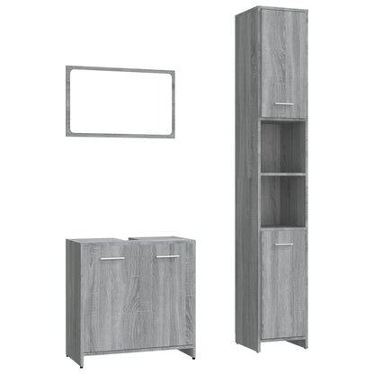 Set Mobili da Bagno 3 pz Grigio Sonoma in Legno Multistrato | homemem39