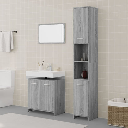 Set Mobili da Bagno 3 pz Grigio Sonoma in Legno Multistrato | homemem39