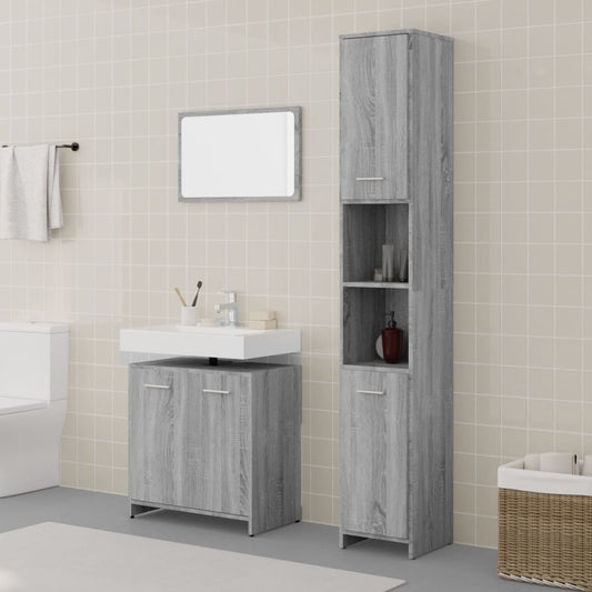 Set Mobili da Bagno 3 pz Grigio Sonoma in Legno Multistrato | homemem39