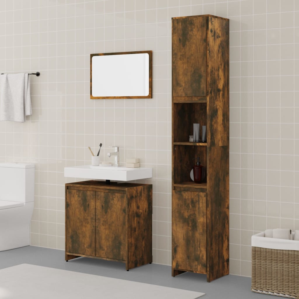 Set Mobili da Bagno 3 pz Rovere Fumo in Legno Multistrato | homemem39