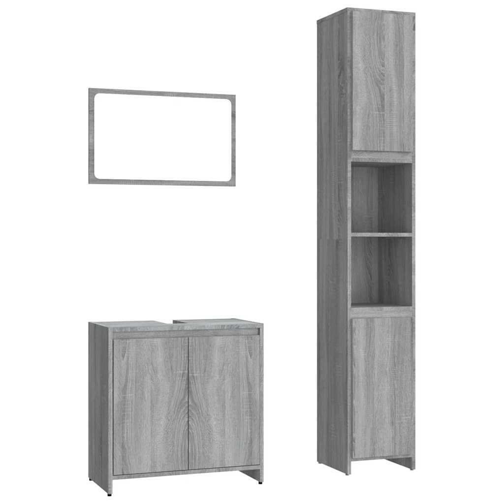 Set Mobili da Bagno 3 pz Grigio Sonoma in Legno Multistrato | homemem39