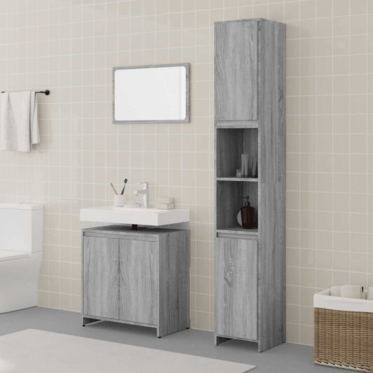 Set Mobili da Bagno 3 pz Grigio Sonoma in Legno Multistrato | homemem39