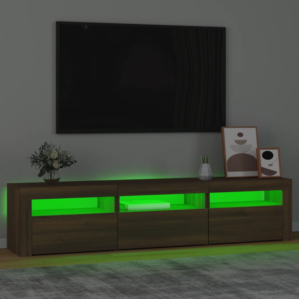 Mobile Porta TV con Luci LED Rovere Marrone 180x35x40 cm