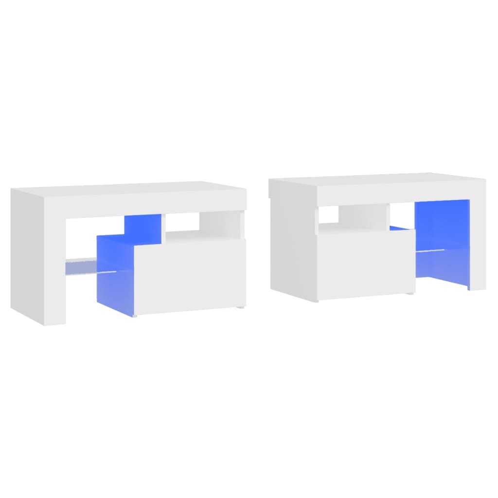 Comodini 2 pz con Luci a LED Bianchi 70x36,5x40 cm | homemem39