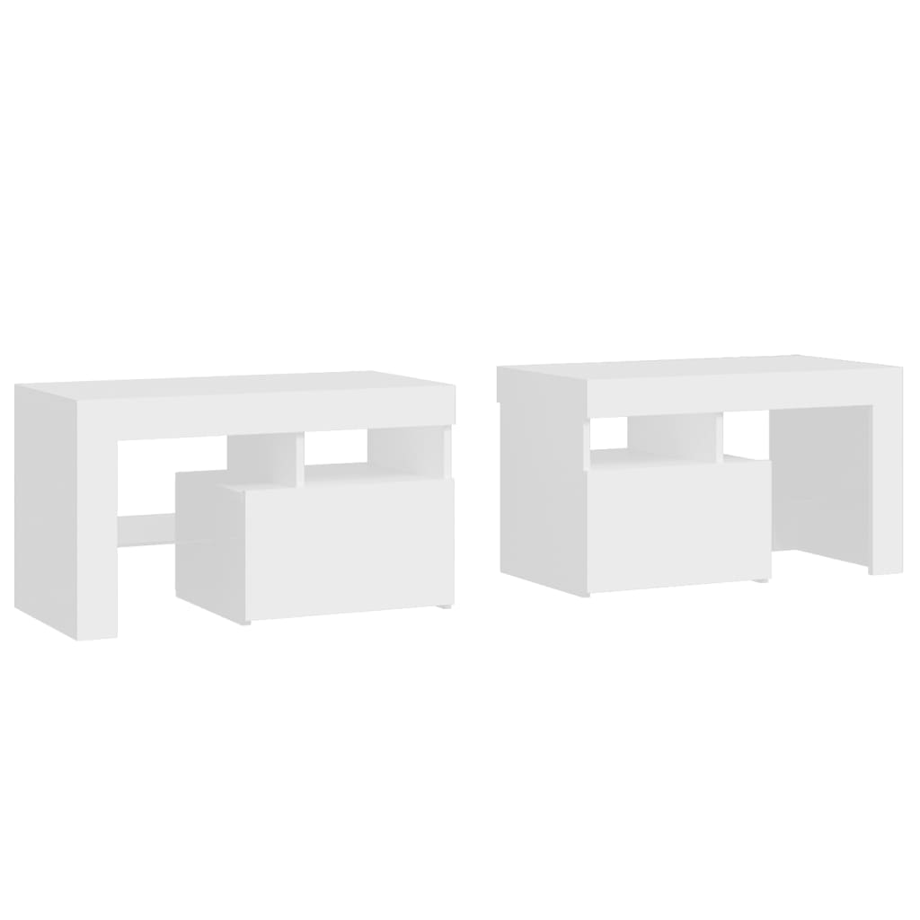 Comodini 2 pz con Luci a LED Bianchi 70x36,5x40 cm | homemem39