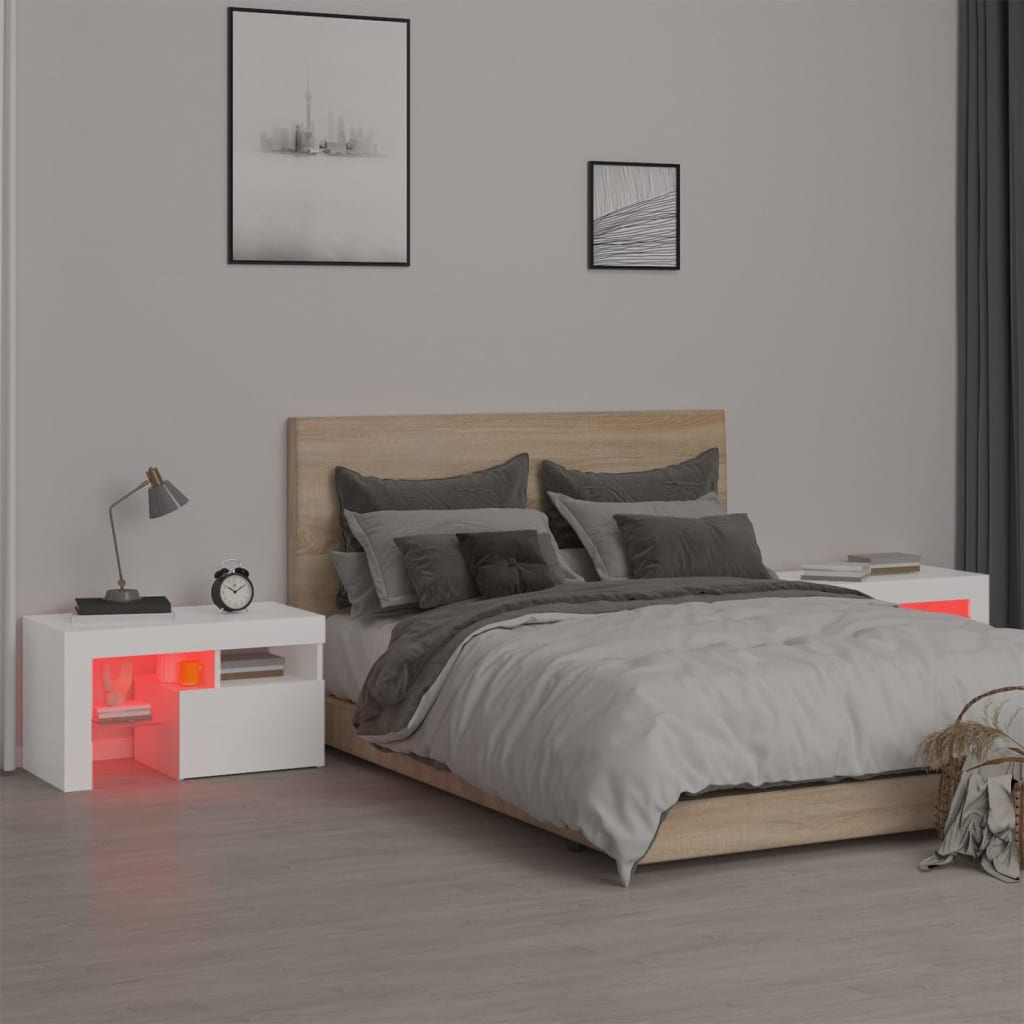 Comodini 2 pz con Luci a LED Bianchi 70x36,5x40 cm | homemem39
