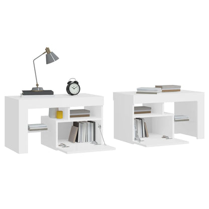 Comodini 2 pz con Luci a LED Bianchi 70x36,5x40 cm | homemem39
