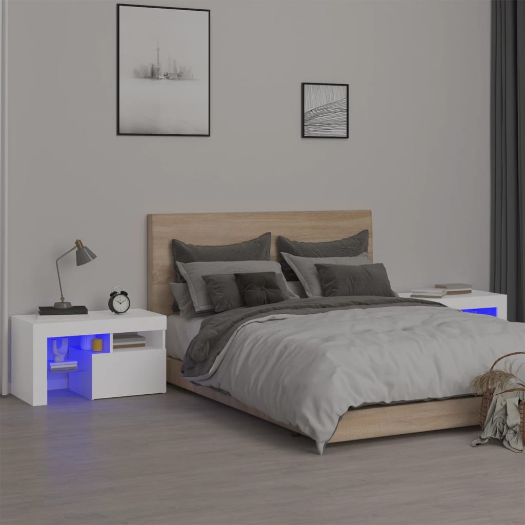 Comodini 2 pz con Luci a LED Bianchi 70x36,5x40 cm - homemem39