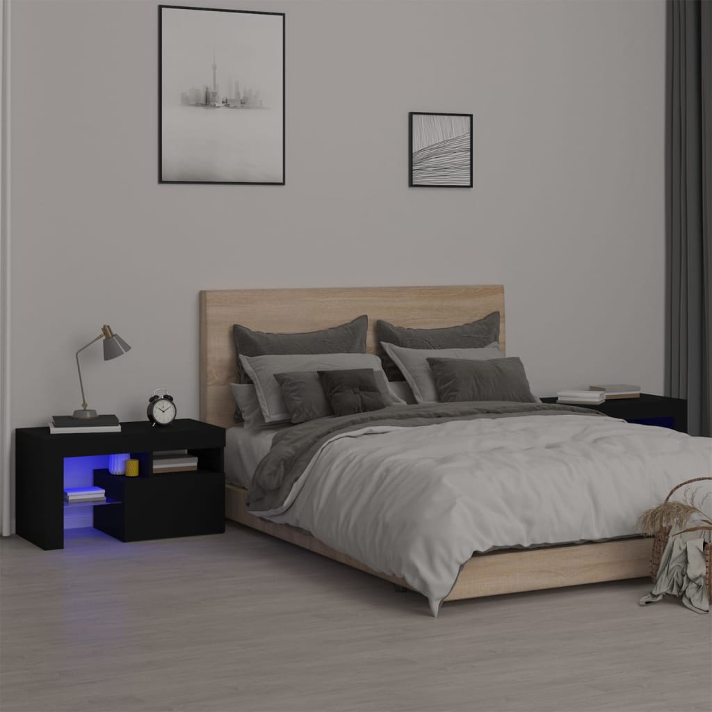 Comodini 2 pz con Luci a LED Neri 70x36,5x40 cm - homemem39