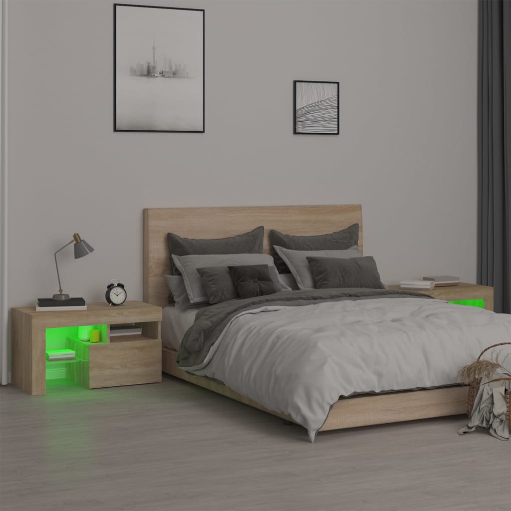 Comodini 2 pz con Luci a LED Rovere Sonoma 70x36,5x40 cm - homemem39