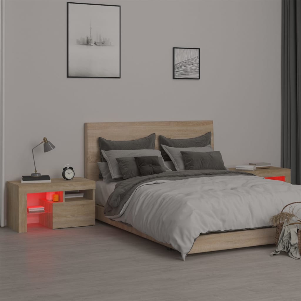 Comodini 2 pz con Luci a LED Rovere Sonoma 70x36,5x40 cm | homemem39