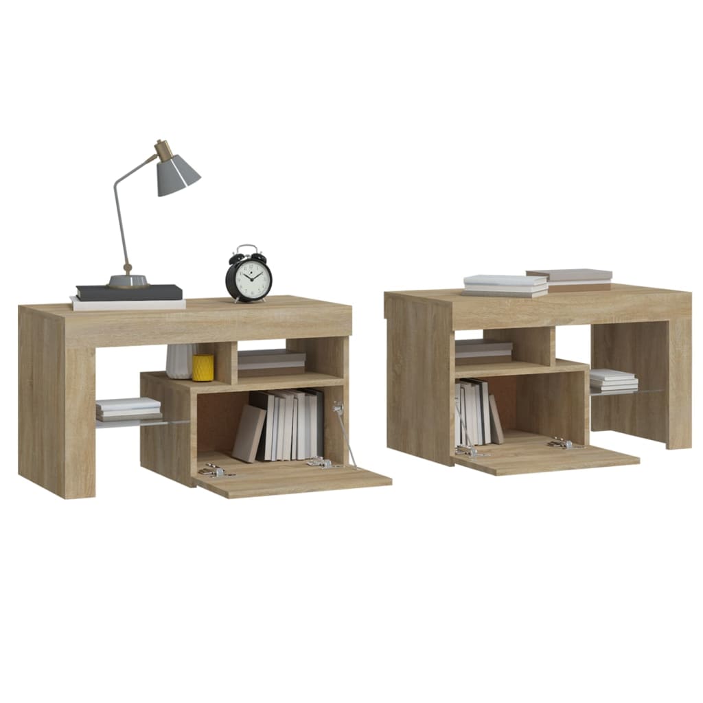 Comodini 2 pz con Luci a LED Rovere Sonoma 70x36,5x40 cm | homemem39