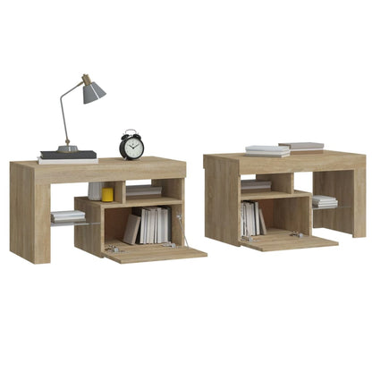 Comodini 2 pz con Luci a LED Rovere Sonoma 70x36,5x40 cm | homemem39