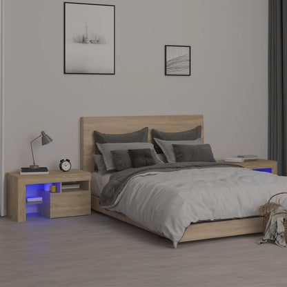 Comodini 2 pz con Luci a LED Rovere Sonoma 70x36,5x40 cm - homemem39