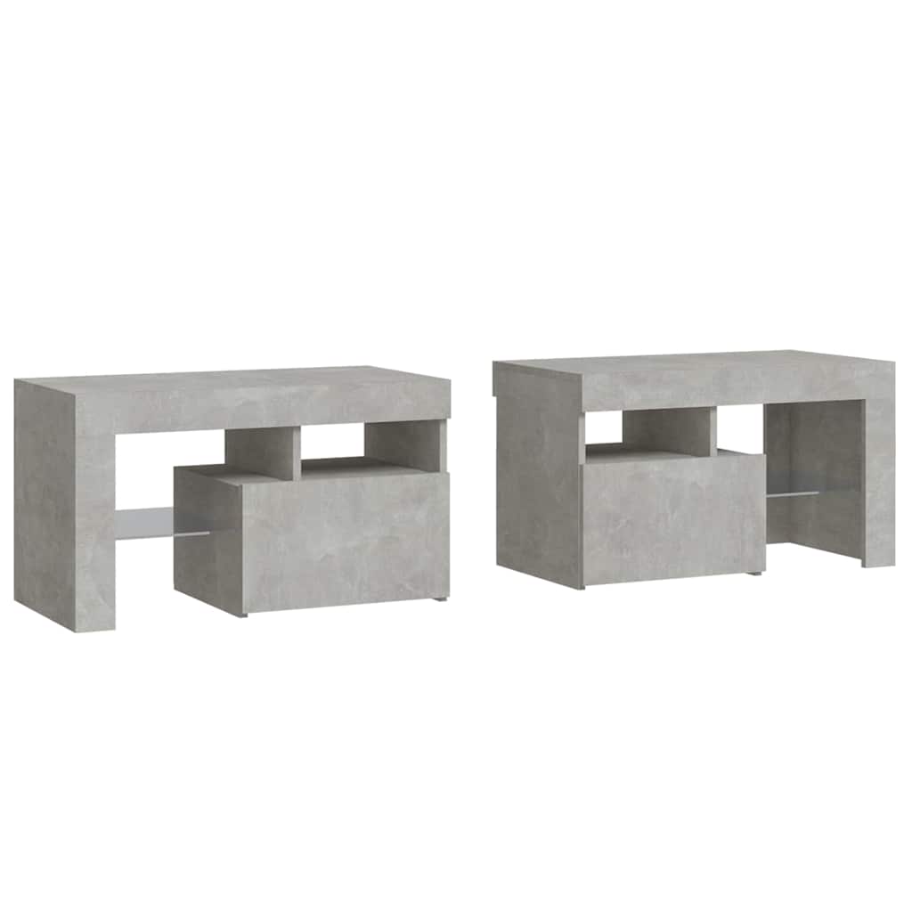 Comodini 2 pz con Luci a LED Grigi Cemento 70x36,5x40 cm | homemem39