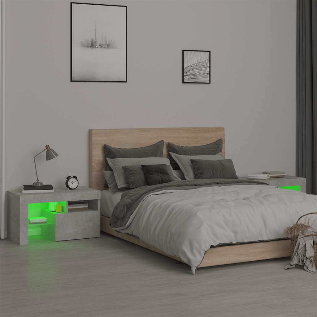 Comodini 2 pz con Luci a LED Grigi Cemento 70x36,5x40 cm | homemem39