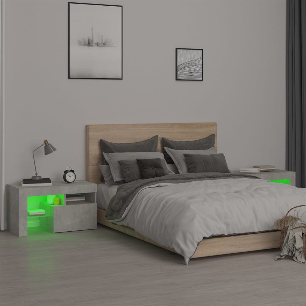 Comodini 2 pz con Luci a LED Grigi Cemento 70x36,5x40 cm - homemem39