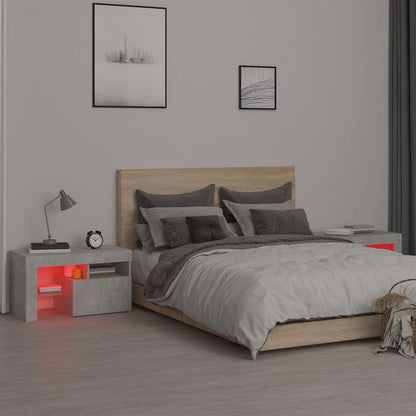 Comodini 2 pz con Luci a LED Grigi Cemento 70x36,5x40 cm