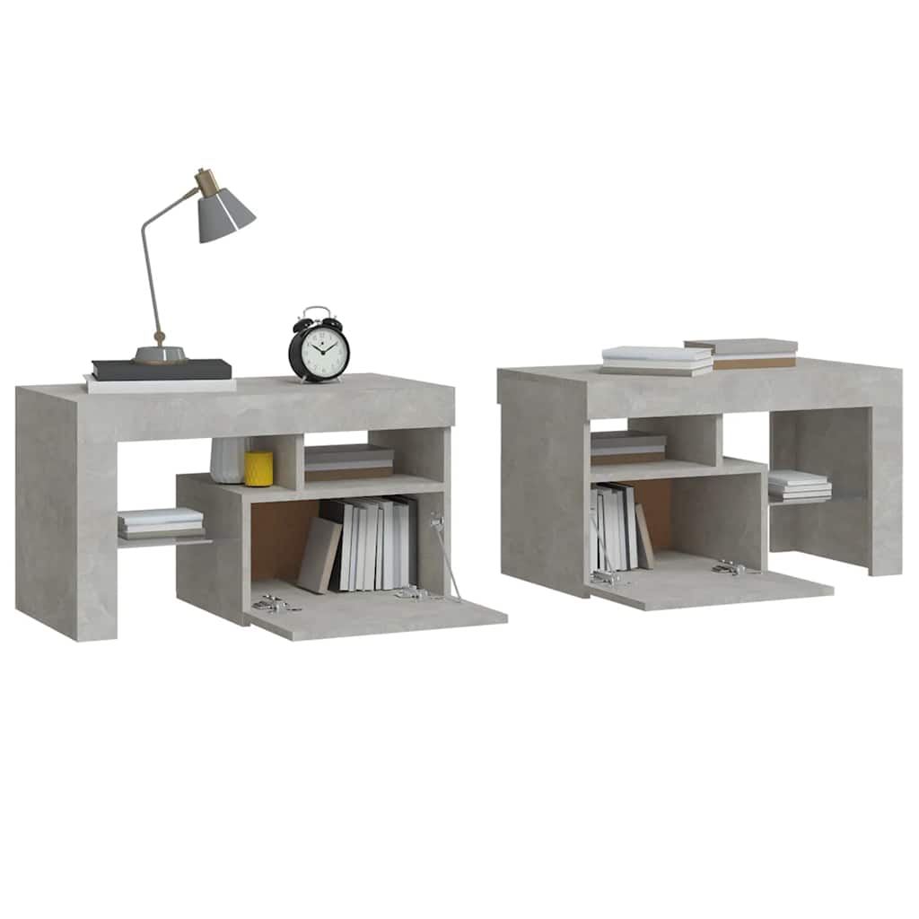 Comodini 2 pz con Luci a LED Grigi Cemento 70x36,5x40 cm | homemem39